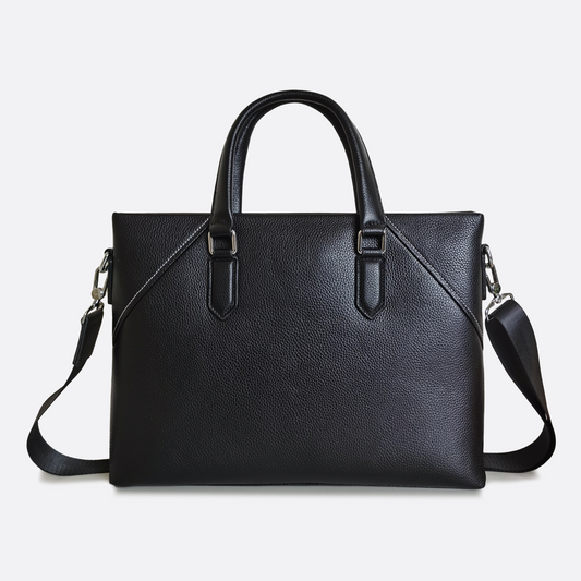 Unisex genuine cowhide leather slim briefcase with sling Lev design