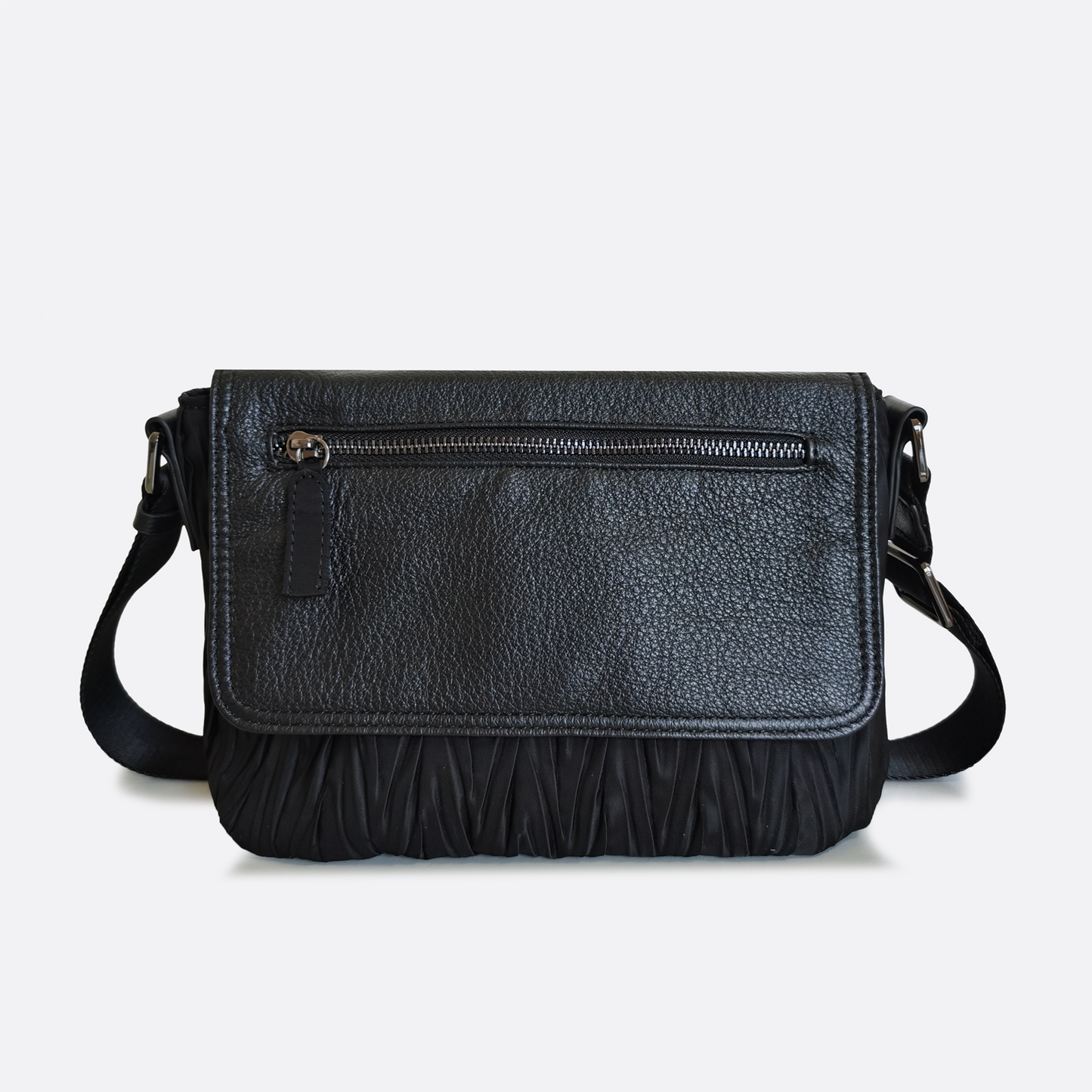 Women's nylon mix genuine cowhide leather messenger bag