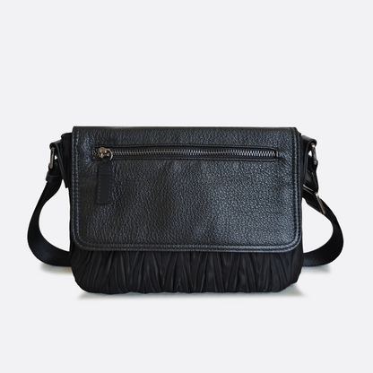 Women's nylon mix genuine cowhide leather messenger bag
