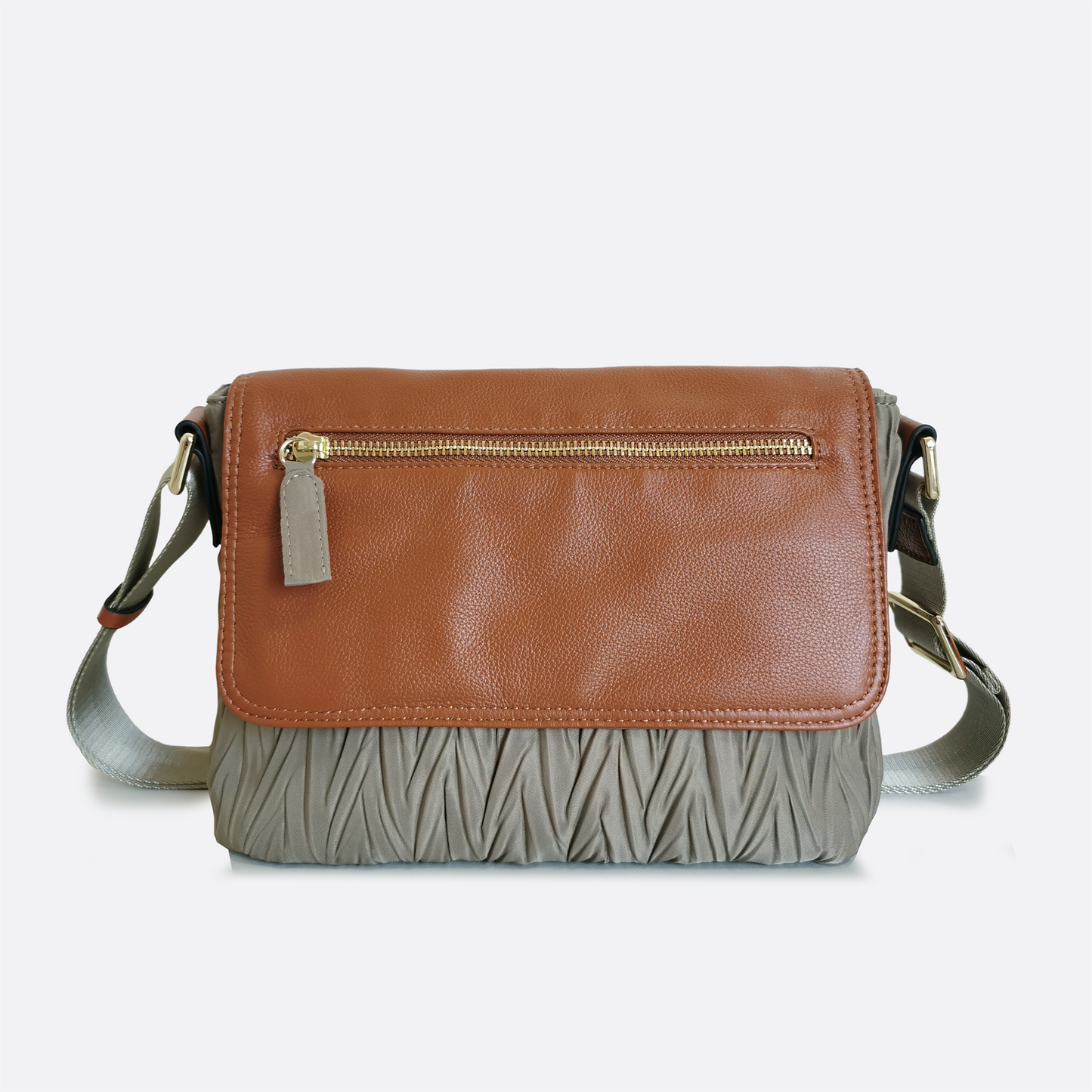 Women's nylon mix genuine cowhide leather messenger bag
