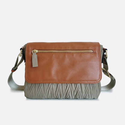 Women's nylon mix genuine cowhide leather messenger bag