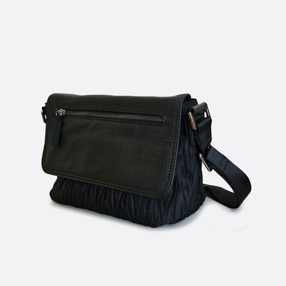 Women's nylon mix genuine cowhide leather messenger bag