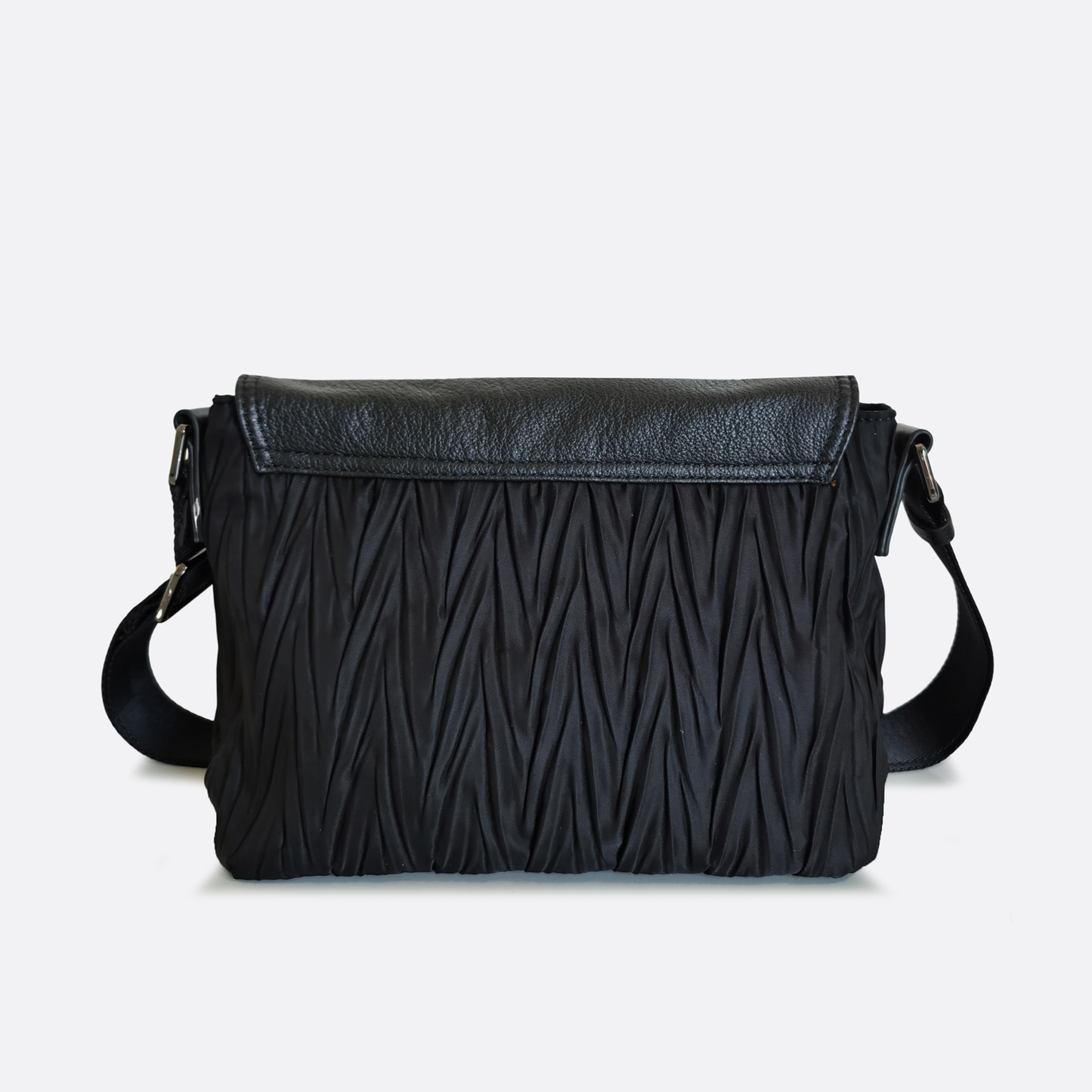 Women's nylon mix genuine cowhide leather messenger bag
