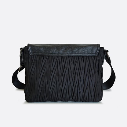 Women's nylon mix genuine cowhide leather messenger bag