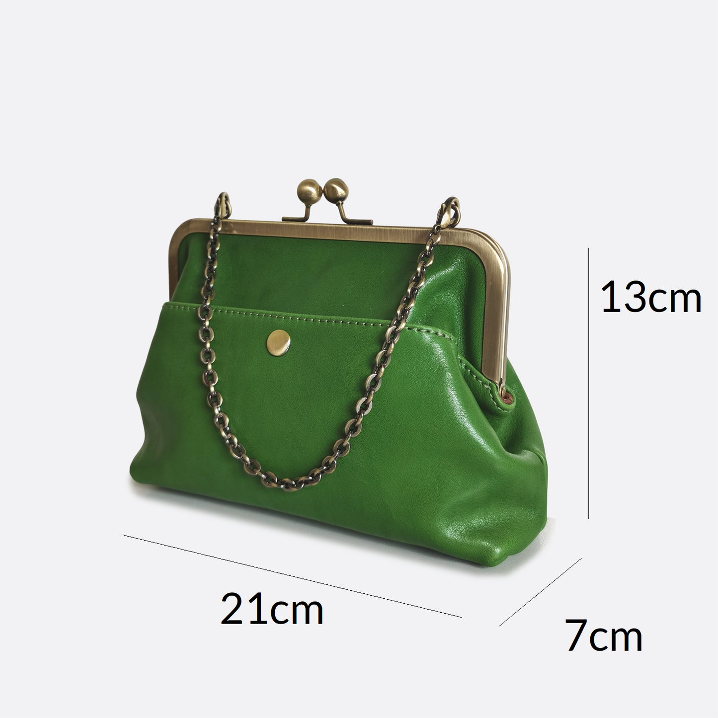 Women's genuine cowhide leather kiss lock vintage clutch handbag