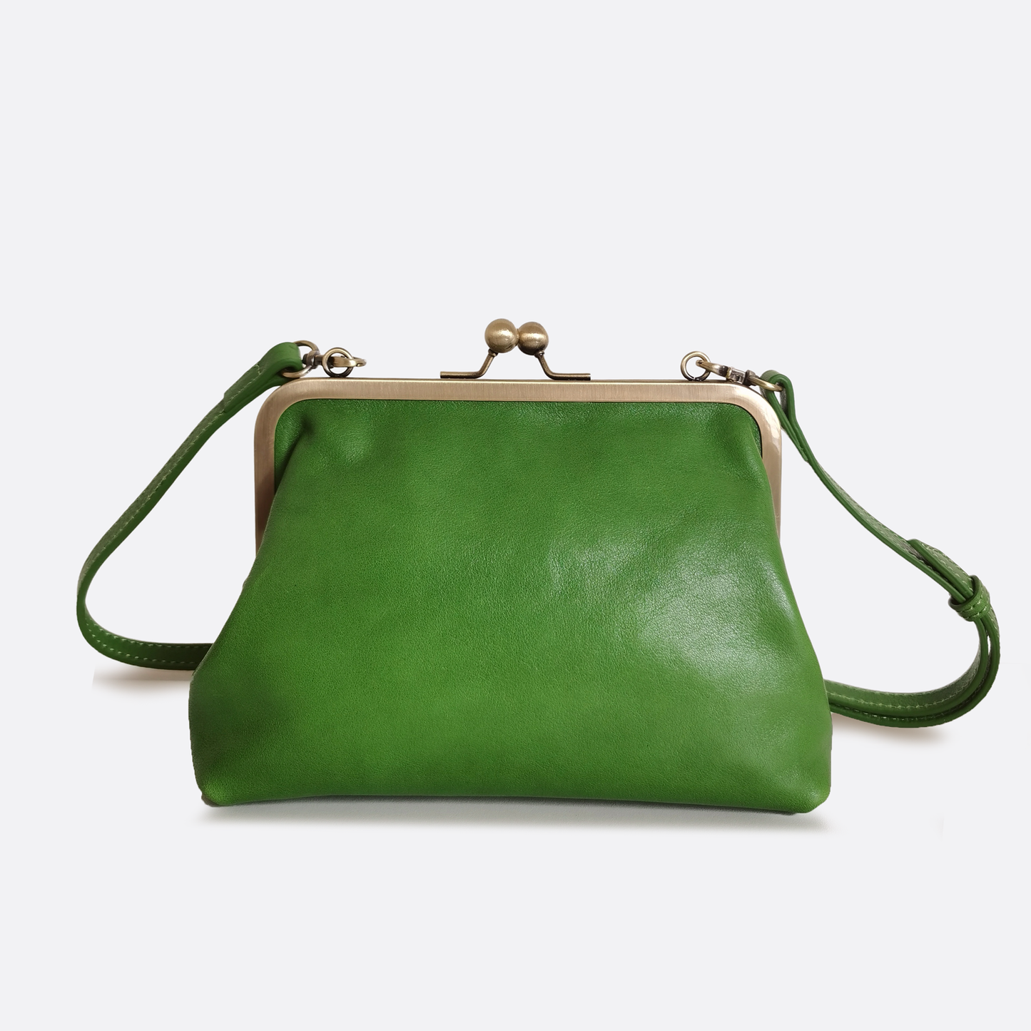 Women's genuine cowhide leather kiss lock vintage clutch handbag