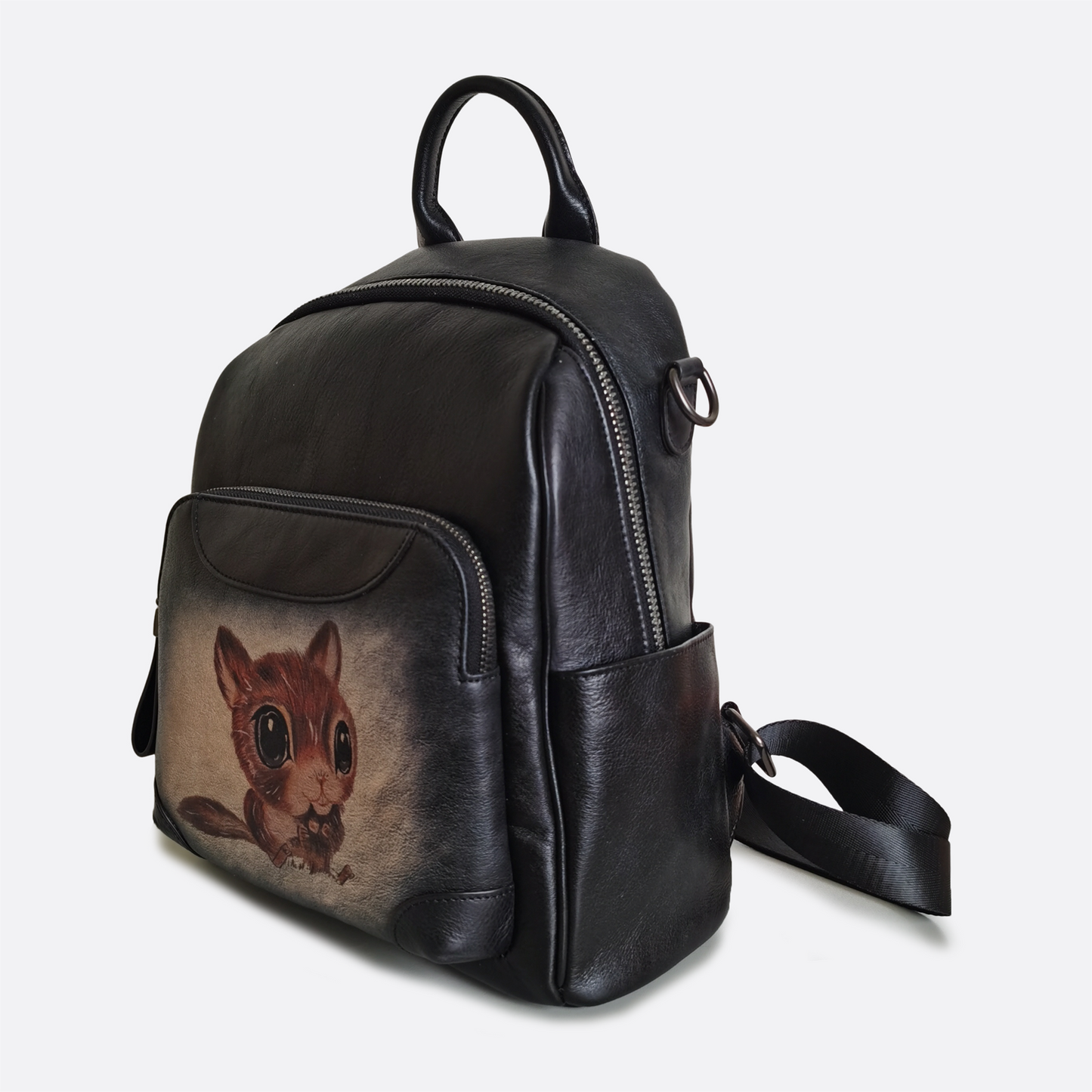 Women's genuine cowhide leather sling bag/backpack Squirrel design