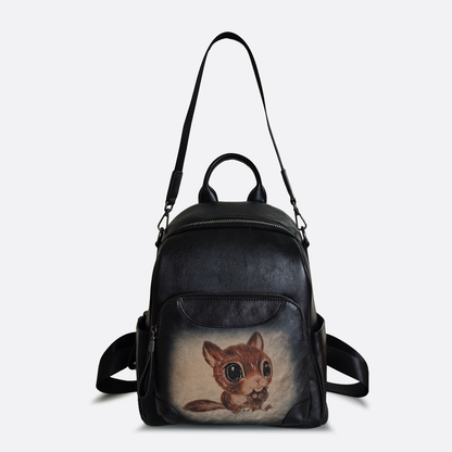 Women's genuine cowhide leather sling bag/backpack Squirrel design