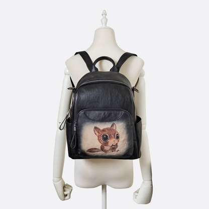 Women's genuine cowhide leather sling bag/backpack Squirrel design
