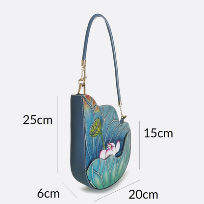 Women's genuine cowhide leather engraved asymmetrical handbag