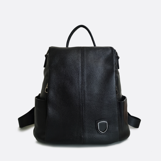 Women's cowhide leather Flap design anti theft backpack