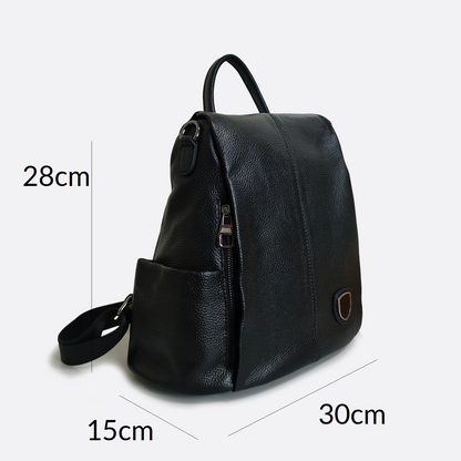 Women's cowhide leather Flap design anti theft backpack