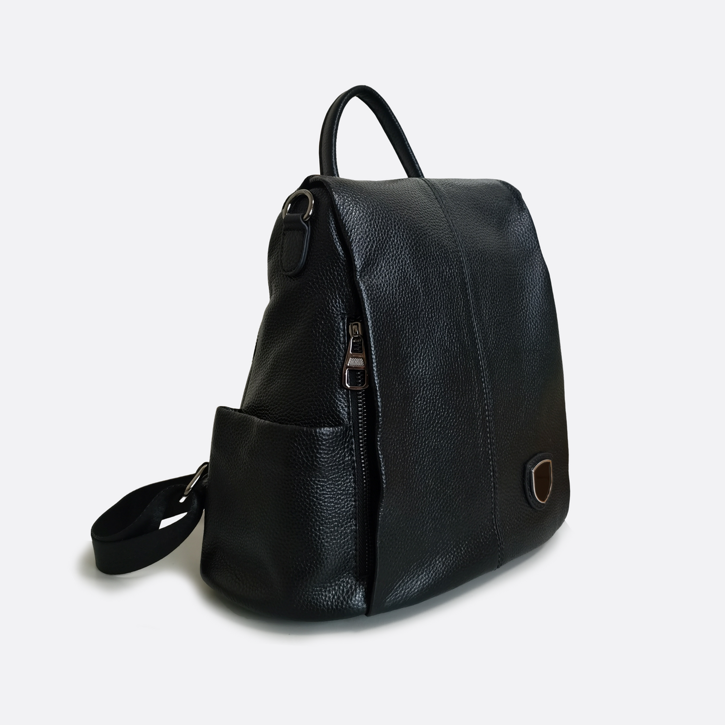 Women's cowhide leather Flap design anti theft backpack