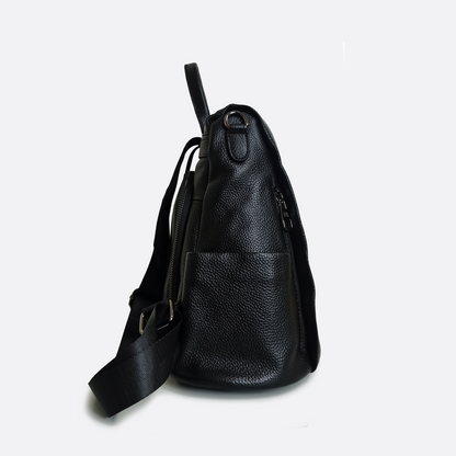Women's cowhide leather Flap design anti theft backpack