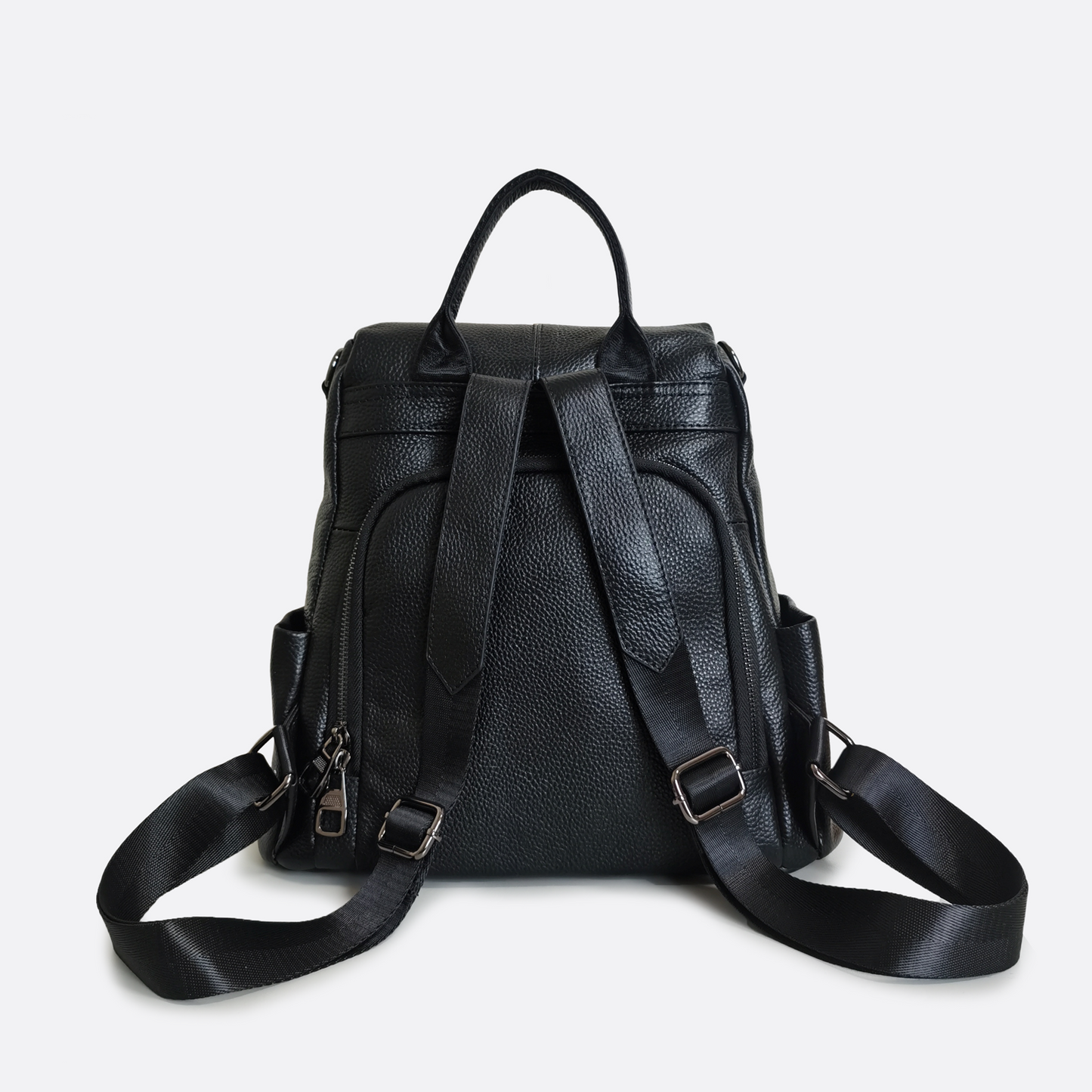 Women's cowhide leather Flap design anti theft backpack