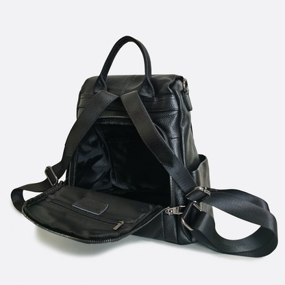 Women's cowhide leather Flap design anti theft backpack