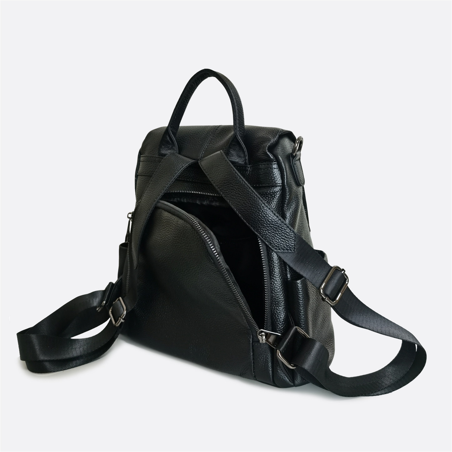 Women's cowhide leather Flap design anti theft backpack