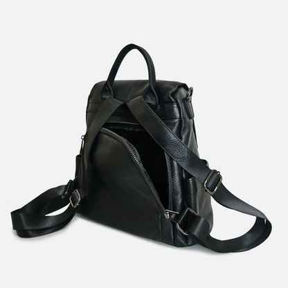 Women's cowhide leather Flap design anti theft backpack