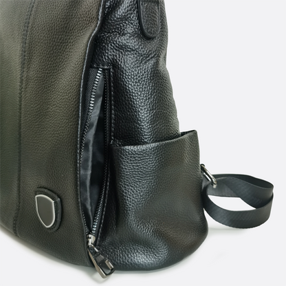 Women's cowhide leather Flap design anti theft backpack