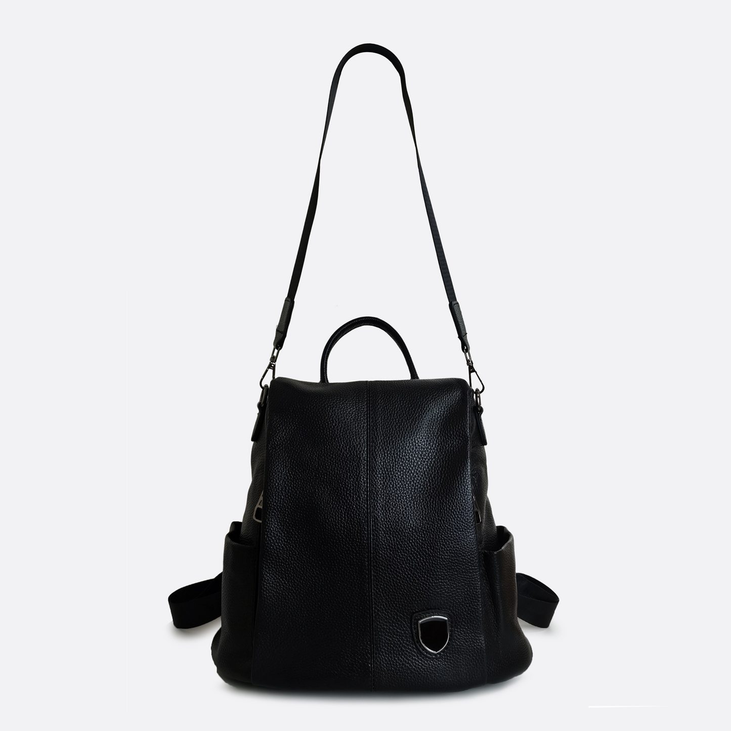 Women's cowhide leather Flap design anti theft backpack
