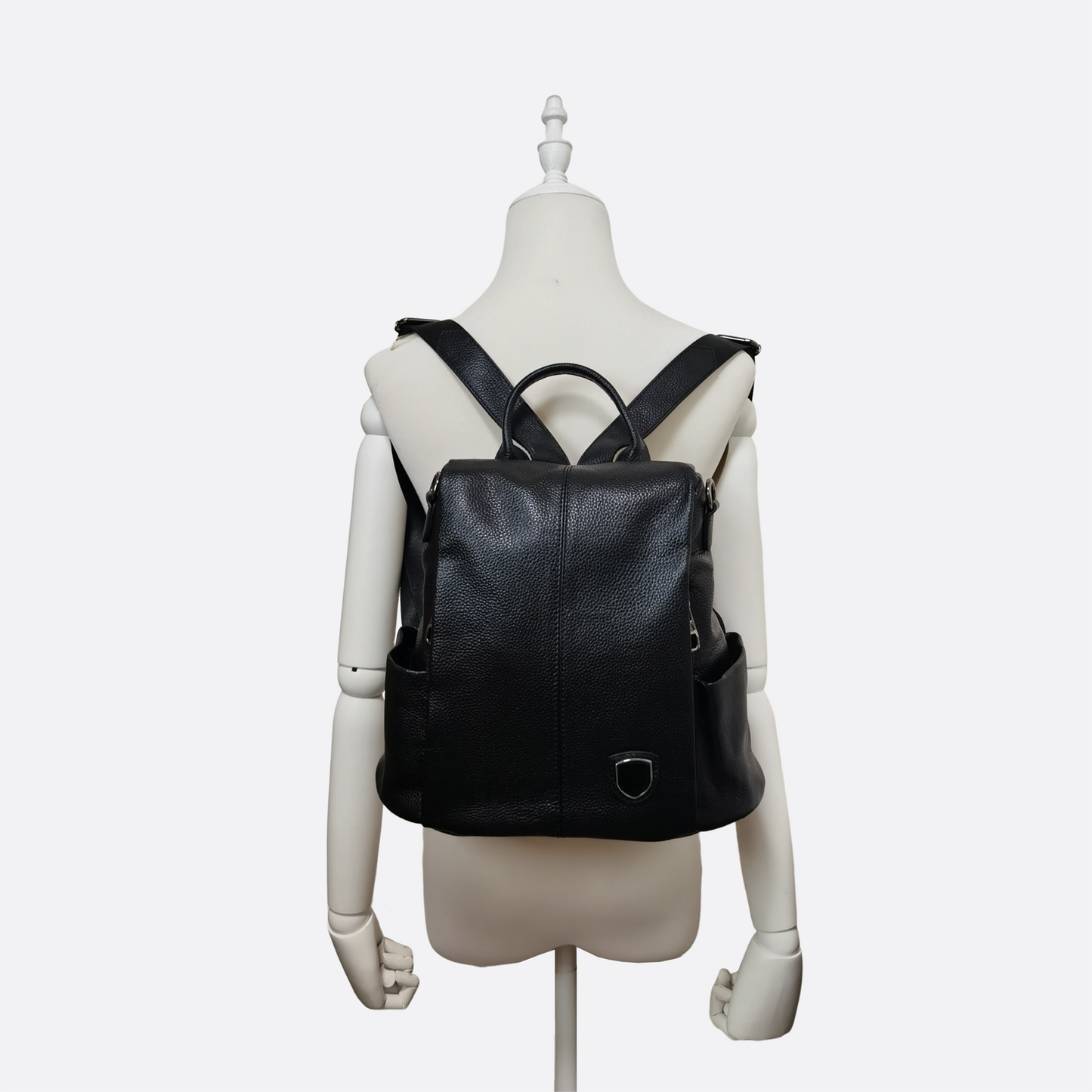 Women's cowhide leather Flap design anti theft backpack