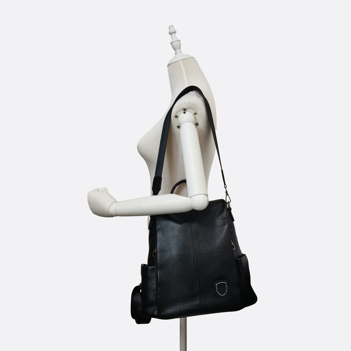 Women's cowhide leather Flap design anti theft backpack