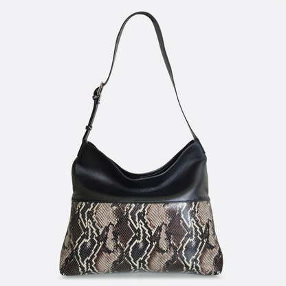 Women's genuine cowhide leather handbag Reza design with python print