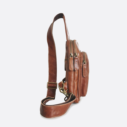 Unisex waxed genuine cowhide leather fanny pack bag Davel V3 design