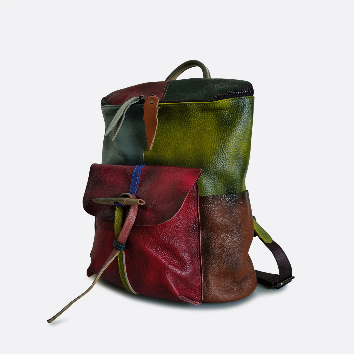 Women's genuine cowhide leather backpack Patchwork design