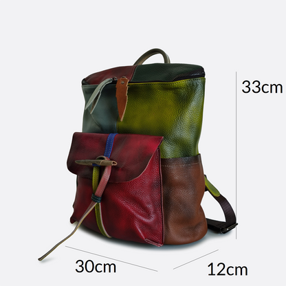 Women's genuine cowhide leather backpack Patchwork design