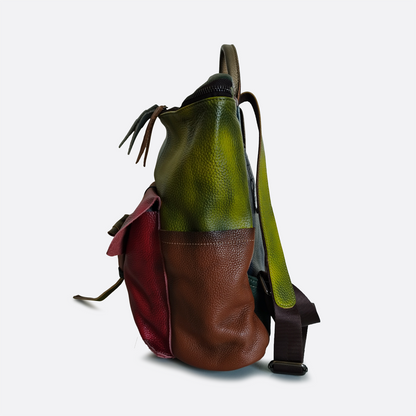 Women's genuine cowhide leather backpack Patchwork design