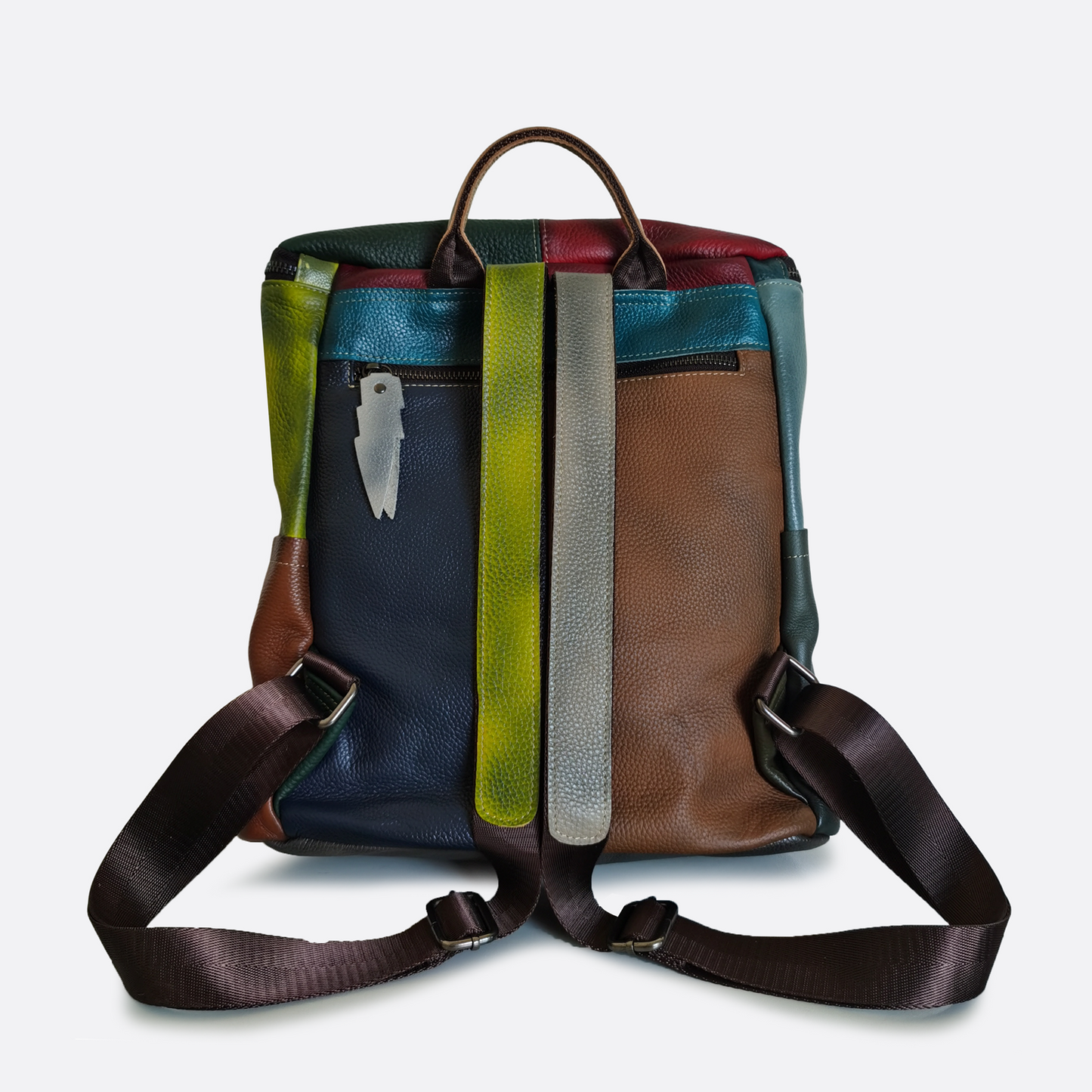 Women's genuine cowhide leather backpack Patchwork design
