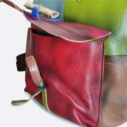 Women's genuine cowhide leather backpack Patchwork design