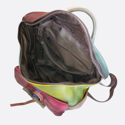 Women's genuine cowhide leather backpack Patchwork design