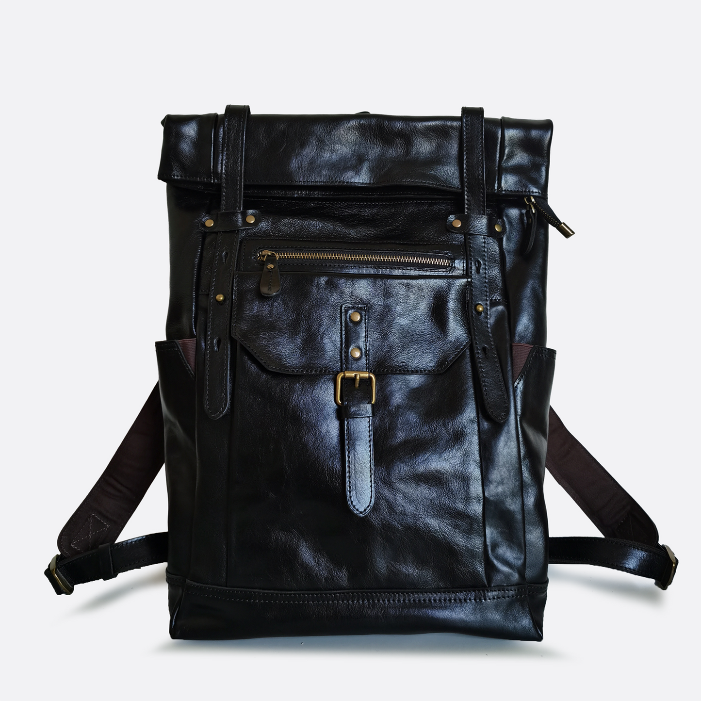 Unisex cowhide leather Torba design Roll top backpack