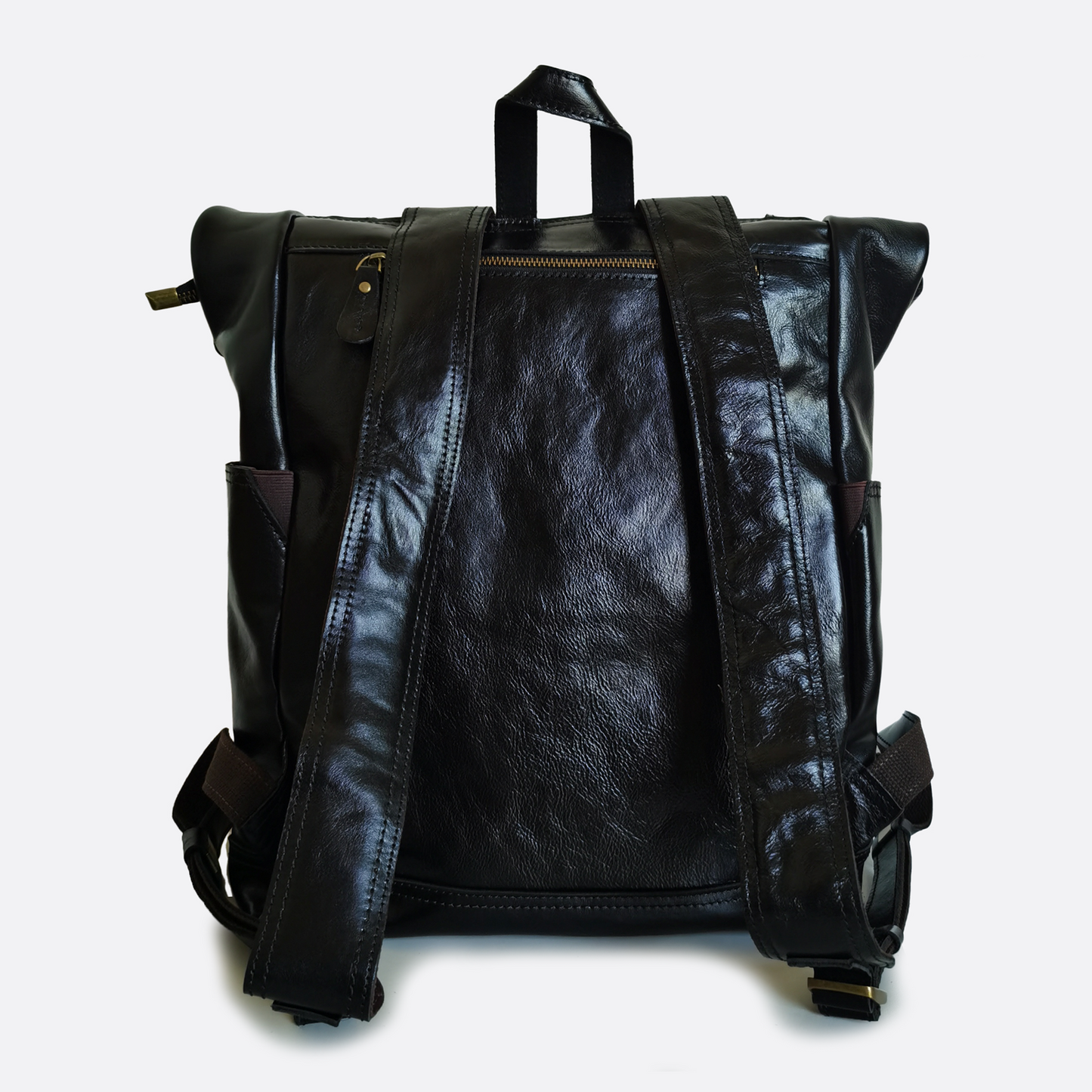 Unisex cowhide leather Torba design Roll top backpack