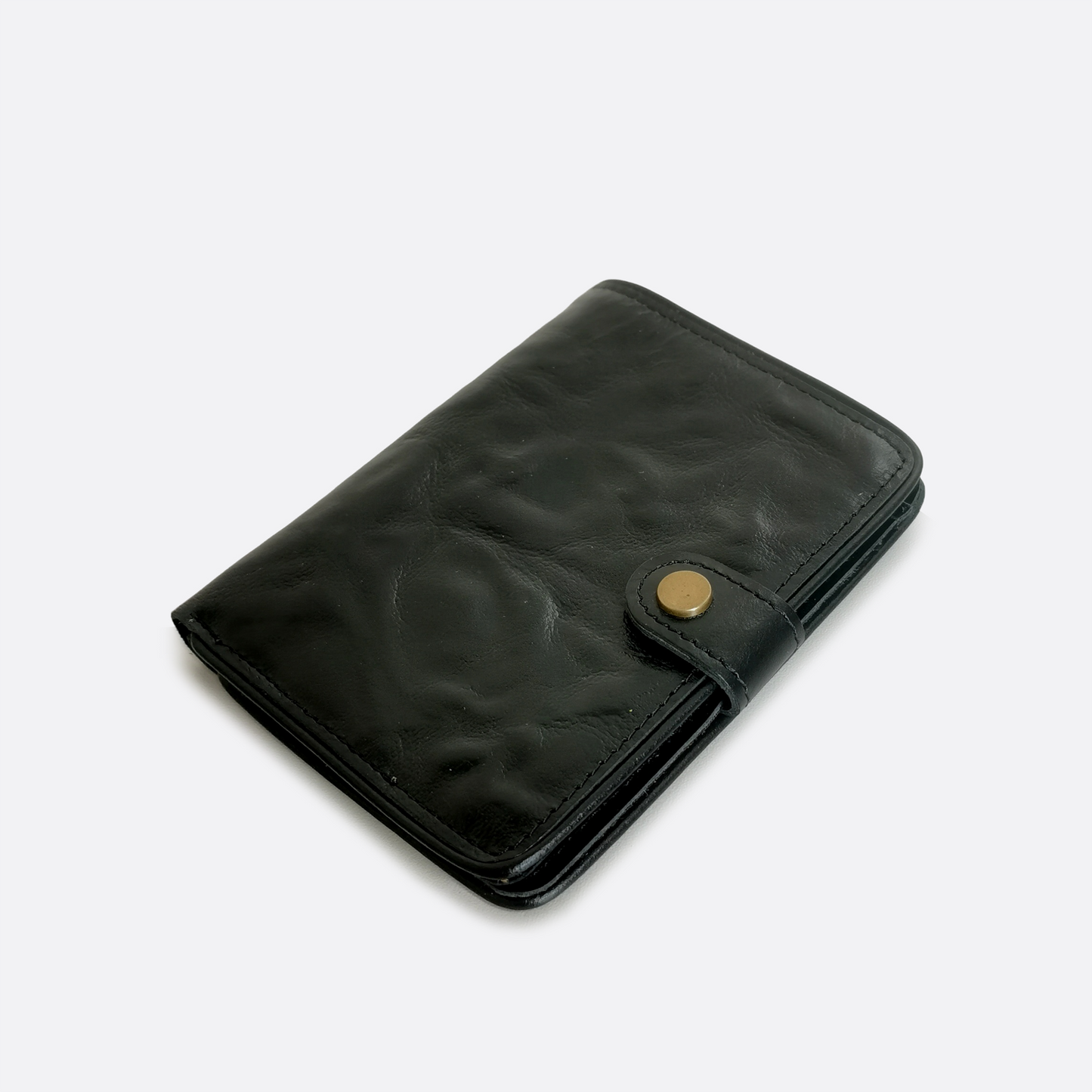 Women's and Men's unisex cowhide leather vertical flap wallet with button