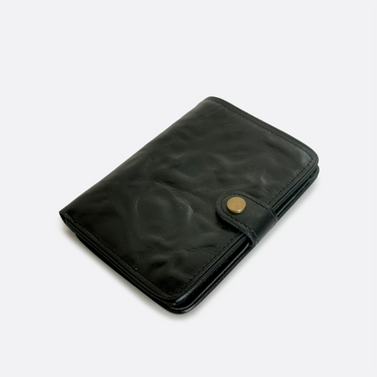 Women's and Men's unisex cowhide leather vertical flap wallet with button