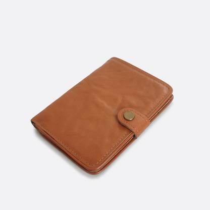 Women's and Men's unisex cowhide leather vertical flap wallet with button