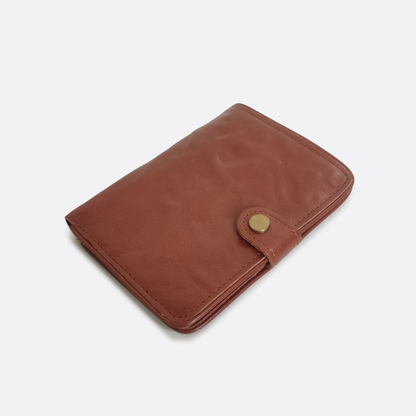 Women's and Men's unisex cowhide leather vertical flap wallet with button