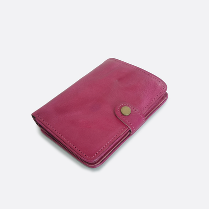 Women's and Men's unisex cowhide leather vertical flap wallet with button