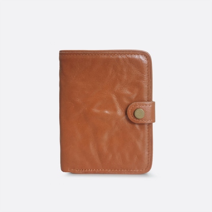 Women's and Men's unisex cowhide leather vertical flap wallet with button