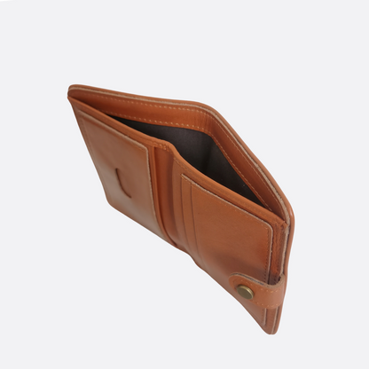 Women's and Men's unisex cowhide leather vertical flap wallet with button