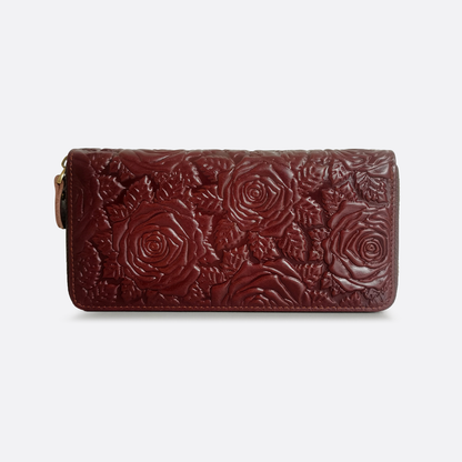 Women's genuine cowhide leather long wallet Metro Floral design