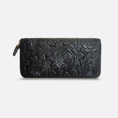 Women's genuine cowhide leather long wallet Metro Floral design