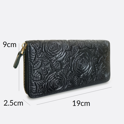 Women's genuine cowhide leather long wallet Metro Floral design