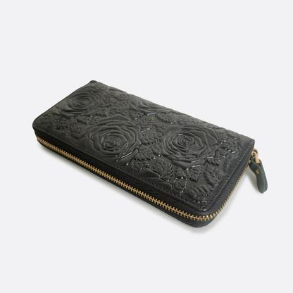 Women's genuine cowhide leather long wallet Metro Floral design