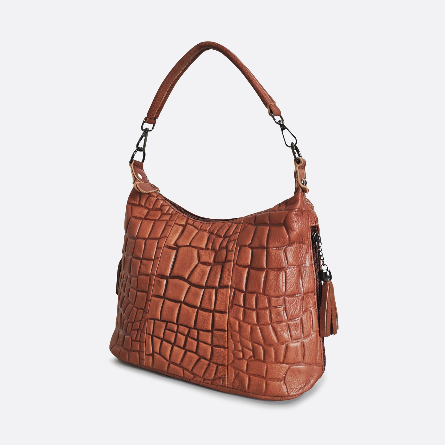 Women's genuine cowhide leather handbag Bora design with embossed crocodile print