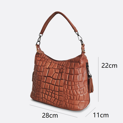 Women's genuine cowhide leather handbag Bora design with embossed crocodile print