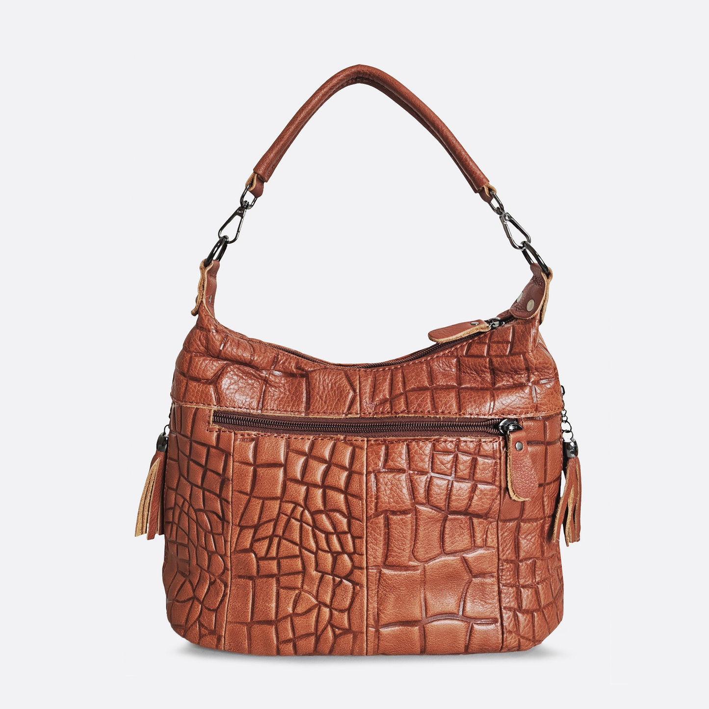 Women's genuine cowhide leather handbag Bora design with embossed crocodile print